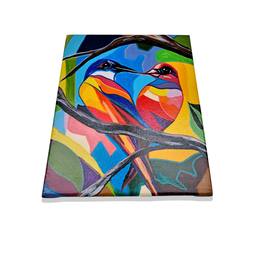Mini Quadro Artesanal Decorativo com 2 Pássaros Pintado a Mão Medindo 30x25cm - 5