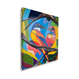 Mini Quadro Artesanal Decorativo com 2 Pássaros Pintado a Mão Medindo 30x25cm - 3
