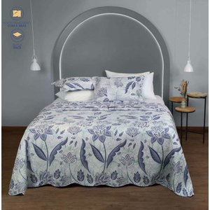 Cobre Leito Casal Padrão Dupla Face 03 Peças Azul Floral