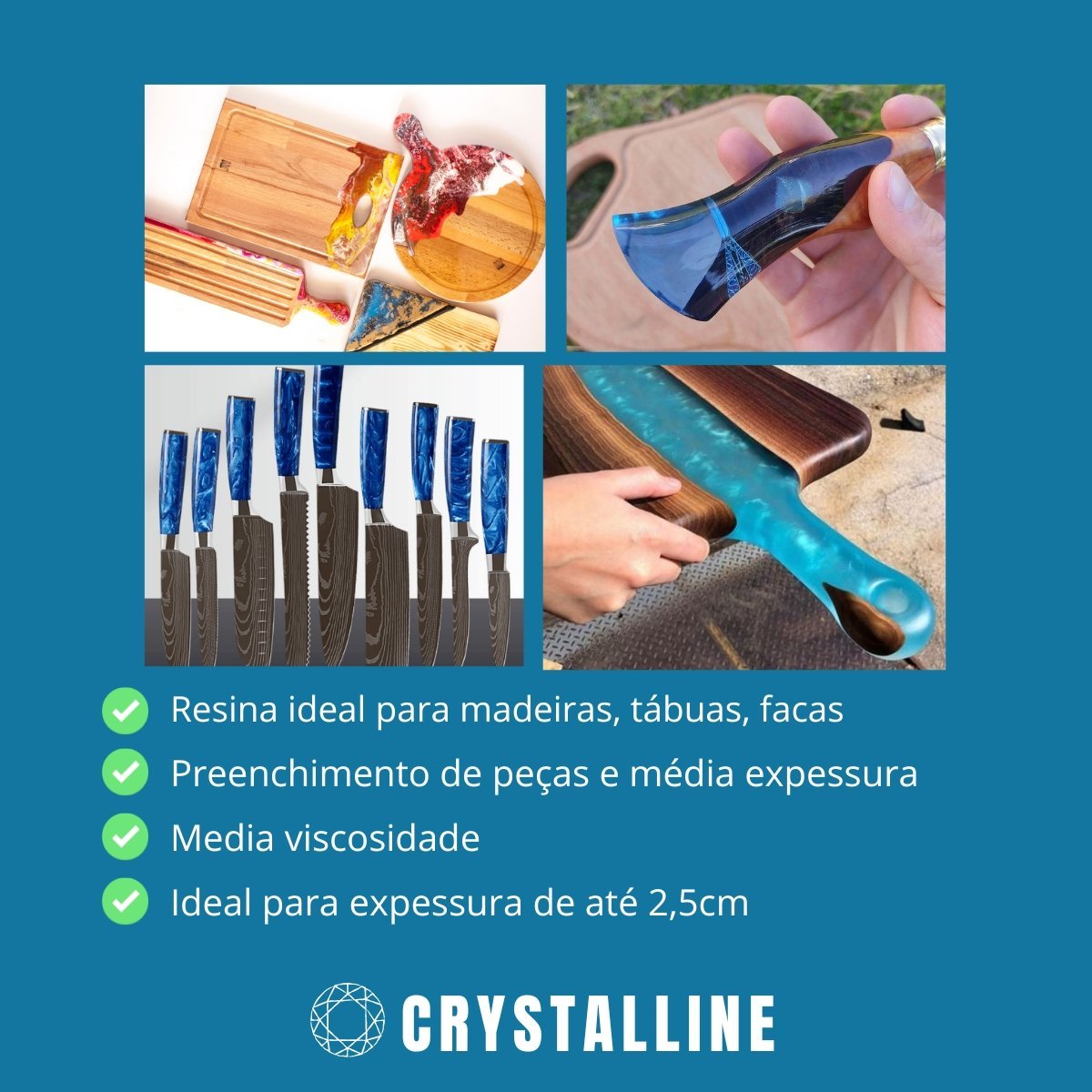 Resina Epoxi Cristal De Média Viscosidade Kit Com 1,5kg - 2