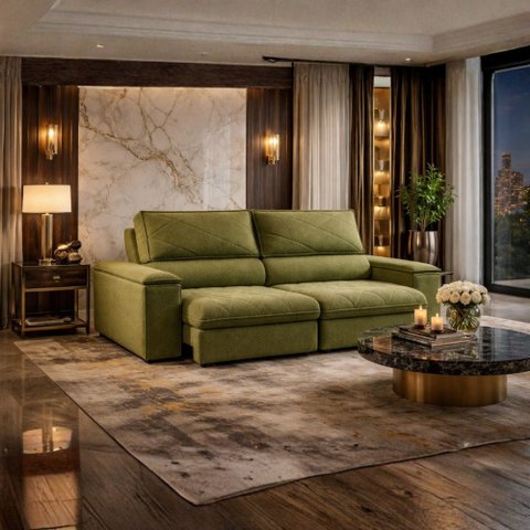 Sofá Konrad Retrátil Reclinável Mônaco 2,10 Metros Bouclê