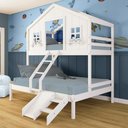 Ver imagem 1 de Beliche Casal/ Solteiro Casinha Dos Sonhos com Kit Escada/ Escorregador Madeira Maciça Branco