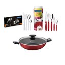 Ver imagem 1 de KIT - Panela Wok Alumínio 28Cm + 1 Faqueiro Vermelho 30pç + 1 Faqueiro Inox 24pç - Tramontina