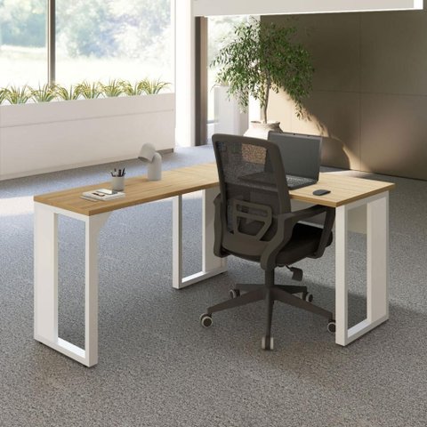 Escrivaninha em L Industrial 150 cm X 150 cm Escritório Corporativo F5 Office Cor:Macadâmia com