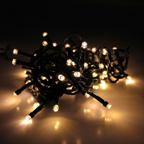 Cordão com 50 Lampadas de Led Formato Pequena Gota 5 Metros Fio Verde Escuro Branco Quente