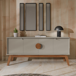 Aparador Buffet Balcão Organizador 4 Portas Mdf Pé Madeira:gianduia - 5