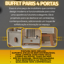 Aparador Buffet Balcão Organizador 4 Portas Mdf Pé Madeira:gianduia - 2