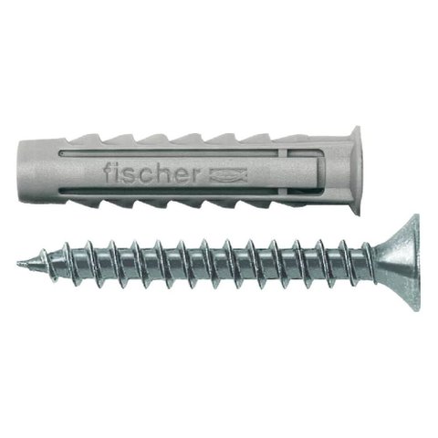 Cartela de Buchas Sx 10x50mm e Parafusos Cabeça Chata com 5 Unidadades - 603055 - Fischer