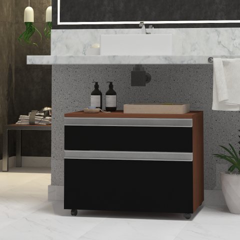 Gabinete para Banheiro com Rodízio 60cm 2 Gavetas Safira Inferior
