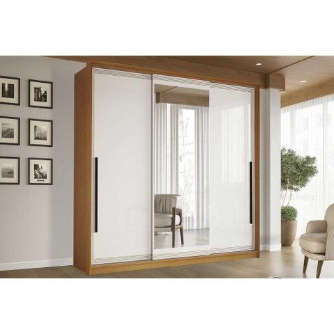 Guarda Roupas 3 Portas de Correr de (1 C/ Espelho) e 4 Gavetas Valência Freijo/branco - Politorno
