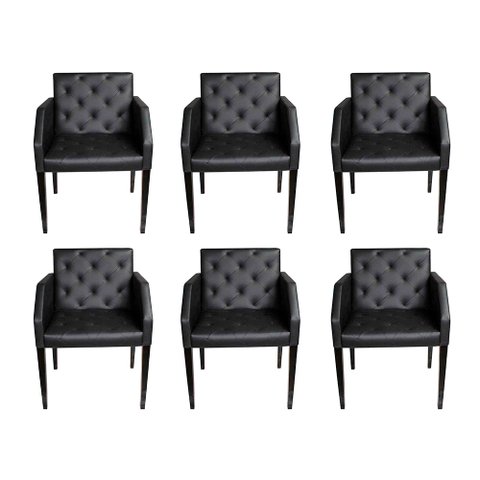 Kit 6 Poltronas Nina Retrô Estilo Capitonê em Tecido Sintético - Preto