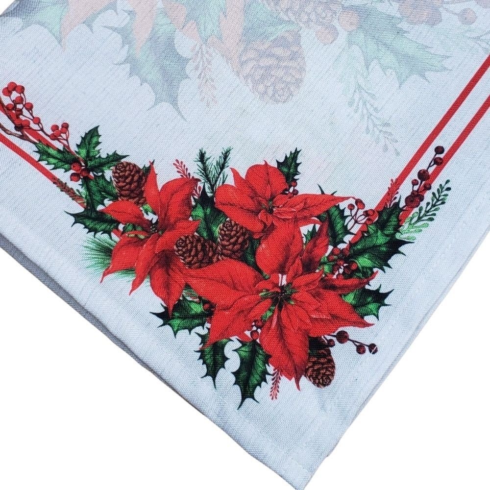 Kit 4 Guardanapos de Tecido Flor de Natal Vermelho Cinza 40cmx40cm - 3