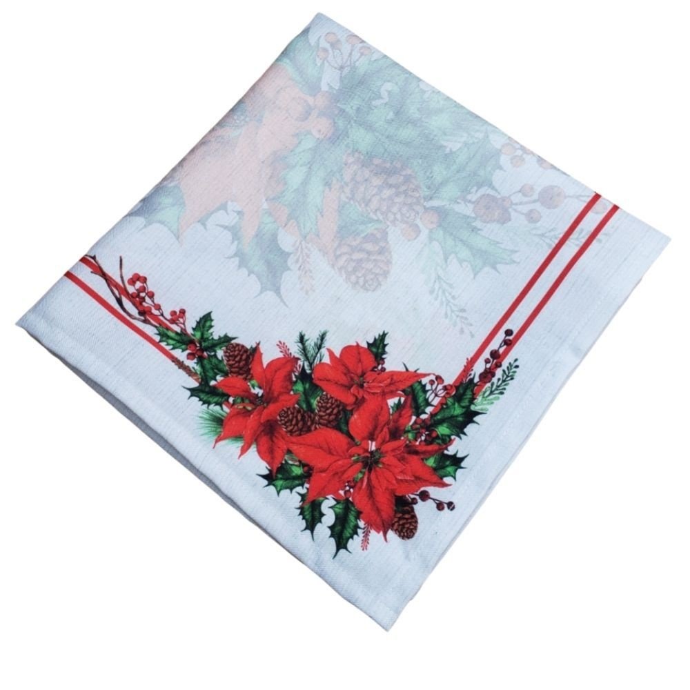 Kit 4 Guardanapos de Tecido Flor de Natal Vermelho Cinza 40cmx40cm - 1