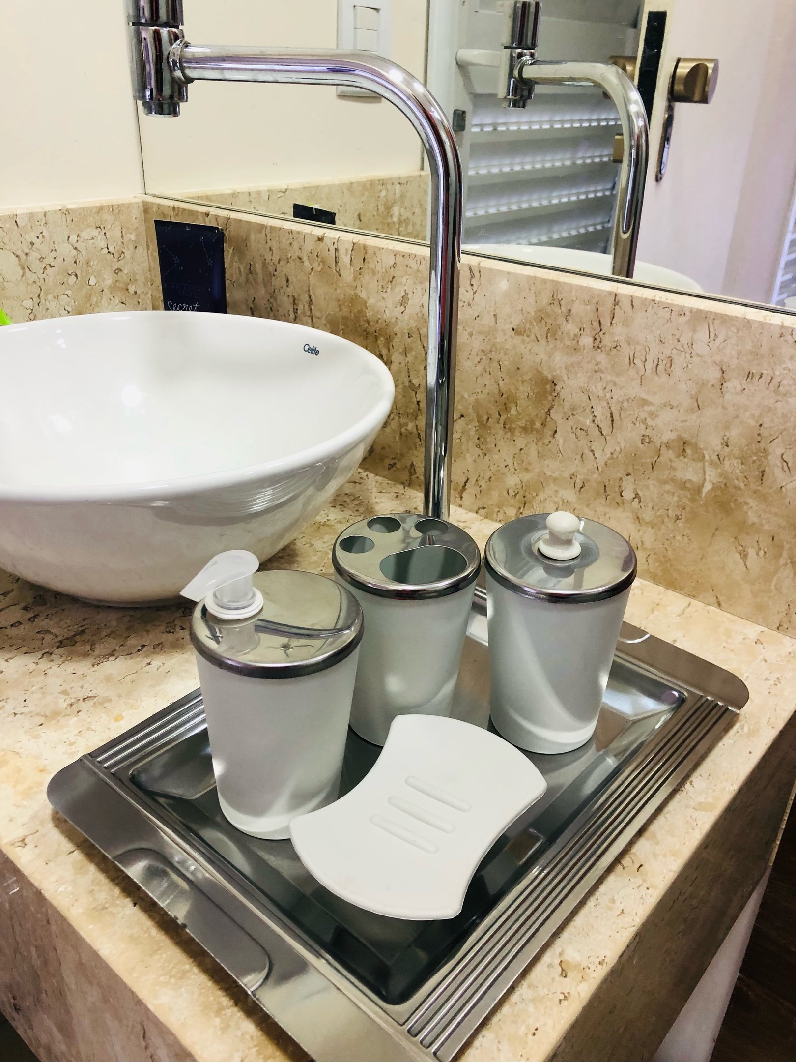 Kit Banheiro Aço Inox Lavabo Decorado 4 Peças Saboneteira:Gelo - 6