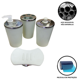 Kit Banheiro Aço Inox Lavabo Decorado 4 Peças Saboneteira:Gelo - 3