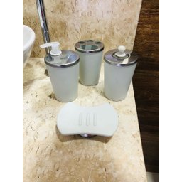 Kit Banheiro Aço Inox Lavabo Decorado 4 Peças Saboneteira:Gelo - 2