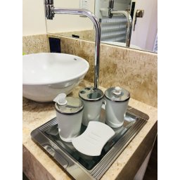 Kit Banheiro Aço Inox Lavabo Decorado 4 Peças Saboneteira:Gelo - 8