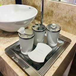 Kit Banheiro Aço Inox Lavabo Decorado 4 Peças Saboneteira:Gelo - 10
