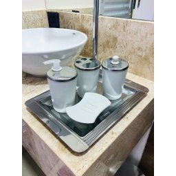 Kit Banheiro Aço Inox Lavabo Decorado 4 Peças Saboneteira:Gelo - 4
