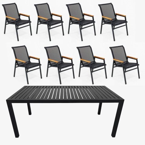 Jogo de Mesa Ripada 8 Cadeiras Praia de Jardim Piscina Jantar Preto