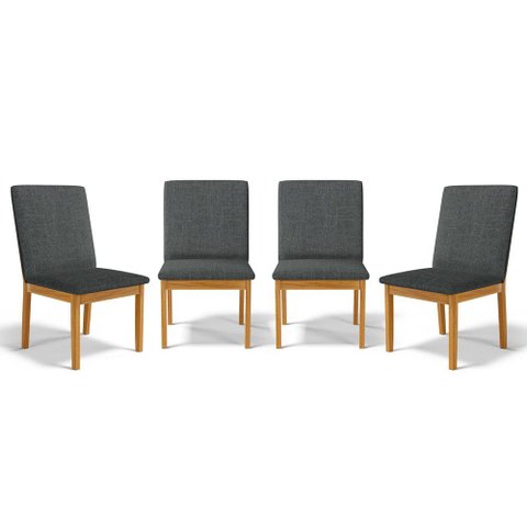 Kit com 4 Cadeiras Daniela Madeira Maciça Estofada para Mesa de Jantar Linho Chumbo 406
