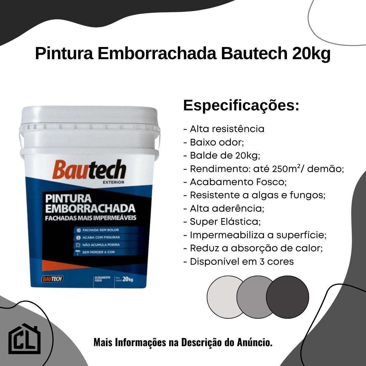 Tinta Emborrachada 20kg Bautech Platina - Resistência a Intemperismos e Fungos - 2