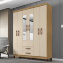 Ver imagem 2 de Kit Guarda Roupa 6P 2G c/ Espelho, Cômoda 1P 4G e Armário Multiuso 2P Carvalho Off White Clique Chi