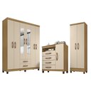 Ver imagem 1 de Kit Guarda Roupa 6P 2G c/ Espelho, Cômoda 1P 4G e Armário Multiuso 2P Carvalho Off White Clique Chi