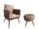 Ver imagem 1 de Kit Poltrona Decorativa Nina + Puff Redondo Suede Mosaico Pés Madeira Ms Decor