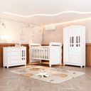 Ver imagem 1 de Quarto Bebê Completo Berço 3 em 1 Mirelle Guarda Roupa 3 Portas Cômoda 4 Gavetas 1 Porta MDF Branco