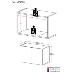 Balcão de Cozinha Suspenso 2 Portas Multimóveis Mp2165 Branco - 3