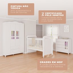 Quarto de Bebê Completo Berço Mini Cama Guarda Roupa 4 Portas e Cômoda MDF Mirelle Espresso Móveis - 14