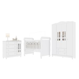 Quarto Bebê Completo Berço 3 em 1 Mirelle Guarda Roupa 4 Portas Cômoda 4 Gavetas 1 Porta MDF  - 3