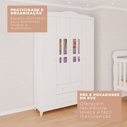 Quarto de Bebê Completo Berço Mini Cama Guarda Roupa 4 Portas e Cômoda MDF Mirelle Espresso Móveis - 10