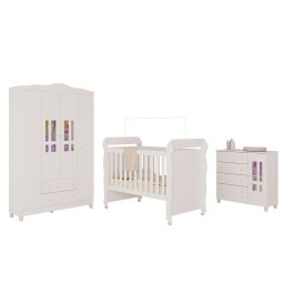 Quarto de Bebê Completo Berço Mini Cama Guarda Roupa 4 Portas e Cômoda MDF Mirelle Espresso Móveis - 3