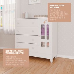 Quarto de Bebê Completo Berço Mini Cama Guarda Roupa 4 Portas e Cômoda MDF Mirelle Espresso Móveis - 11