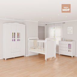 Quarto de Bebê Completo Berço Mini Cama Guarda Roupa 4 Portas e Cômoda MDF Mirelle Espresso Móveis - 2