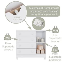 Quarto Bebê Completo Berço 3 em 1 Mirelle Guarda Roupa 4 Portas Cômoda 4 Gavetas 1 Porta MDF  - 8
