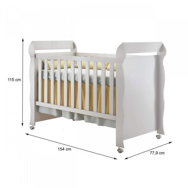 Quarto de Bebê com Guarda-Roupas 4 Portas, Cômoda Fraldário e Berço Mini Cama Ariel Mirelle Espresso Branco - 3