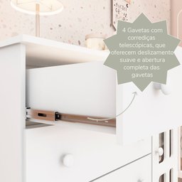 Quarto Bebê Completo Berço 3 em 1 Mirelle Guarda Roupa 4 Portas Cômoda 4 Gavetas 1 Porta MDF  - 11