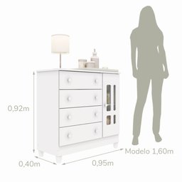 Quarto Bebê Completo Berço 3 em 1 Mirelle Guarda Roupa 4 Portas Cômoda 4 Gavetas 1 Porta MDF  - 6