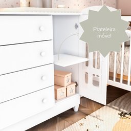 Quarto Bebê Completo Berço 3 em 1 Mirelle Guarda Roupa 4 Portas Cômoda 4 Gavetas 1 Porta MDF  - 19