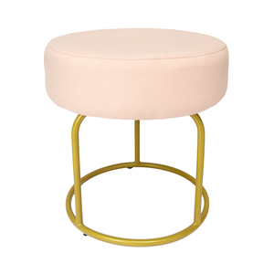 Puff Decor Veludo Rosa Dourado Redondo Puff Sala Quarto Penteadeira