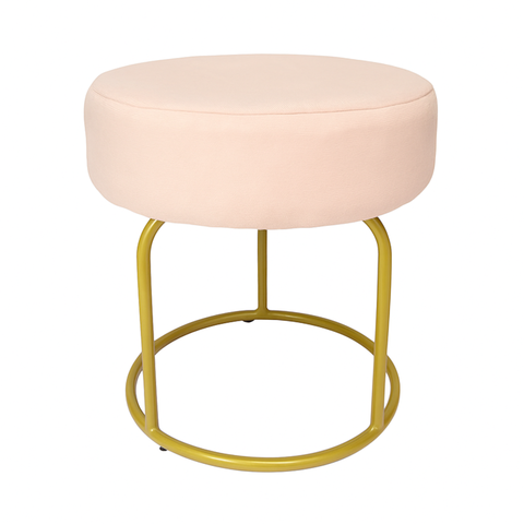 Puff Decor Veludo Rosa Dourado Redondo Puff Sala Quarto Penteadeira