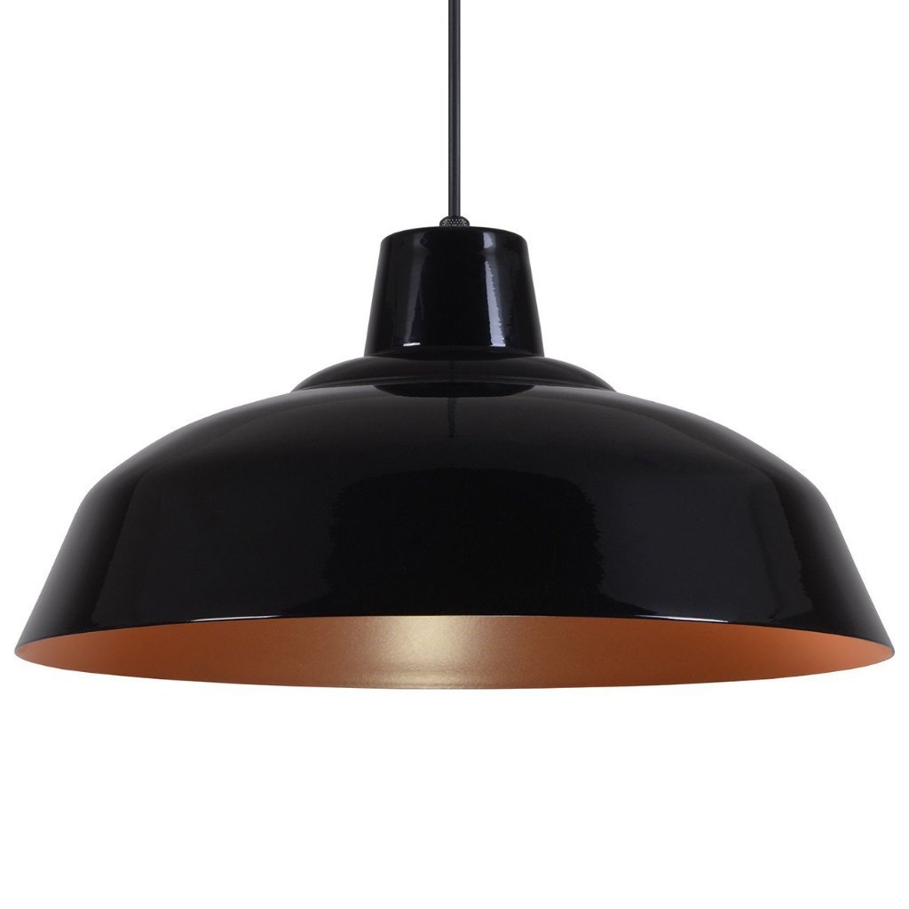 Pendente Retrô 34cm Luminária Lustre Alumínio Preto Brilhante C/ Cobre - T&T Iluminação - 3