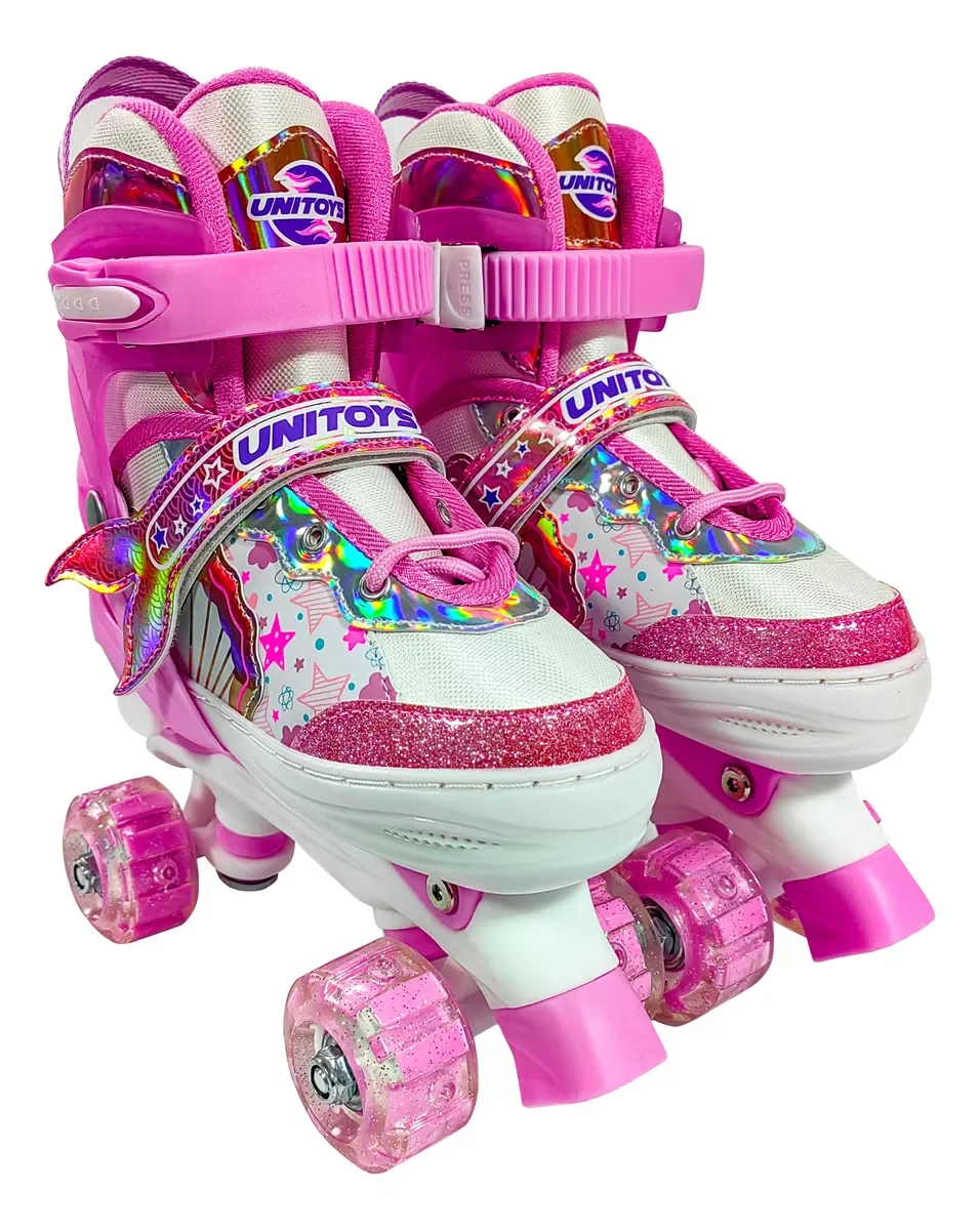 Patins Infantil Sereia Rosa C/ Luz Led - Tam 34-37 - 1