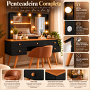Ver imagem 2 de Penteadeira Camarim Anaísa com Espelho LED 5 Gavetas e Banqueta 100% MDF