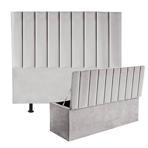 Kit Cabeceira e Calçadeira Baú Casal 140cm Cancun Suede Cinza Claro - D A DECOR