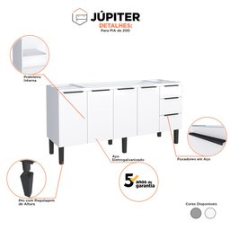 Gabinete Cozinha em Aço Júpiter 200 3 Gavetas Branco - Cozimax - 1