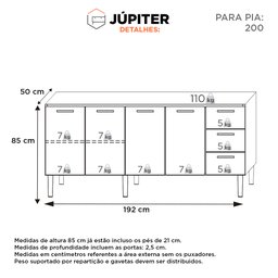 Gabinete Cozinha em Aço Júpiter 200 3 Gavetas Branco - Cozimax - 4